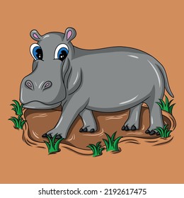 Illustration Art Cute Hippopotamus Design