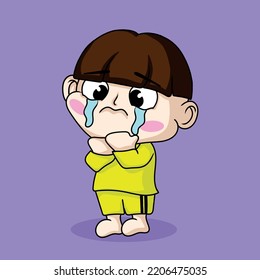 illustration art cute standing baby crying character art