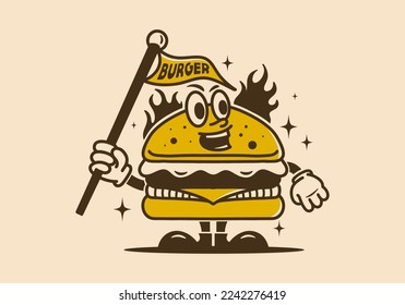 Illustration art design of a burger character with arms and legs