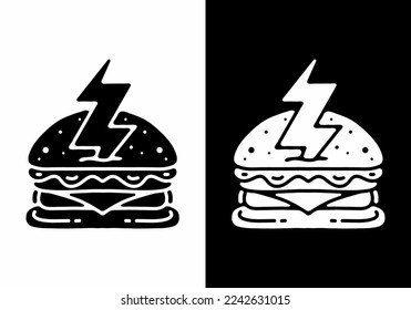 diseño de arte ilustrativo del tatuaje de la hamburguesa y el trueno