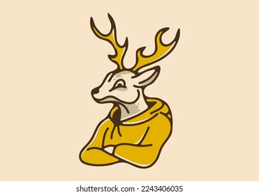 Illustration art design of deer wearing a hoodie