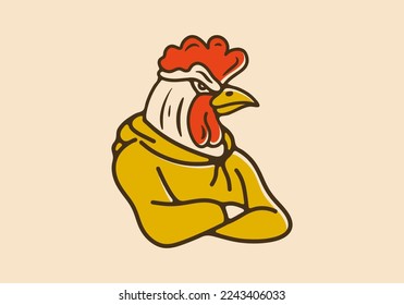 Illustration art design of rooster wearing a hoodie
