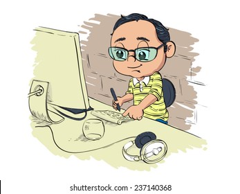 Illustration of a art director using his computer