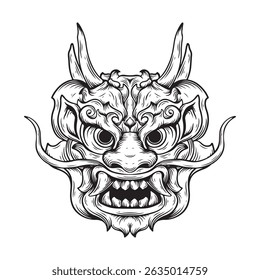 illustration art dragon head hand drawn black and white tatoo and t-shirt design