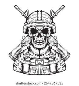 illustration art hand drawn balck and white skull swat police tattoo and t-shirt design