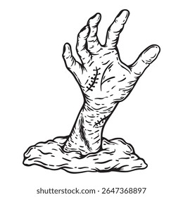 ilustração arte mão desenhado preto e branco 
mãos zumbis emergindo do design do chão