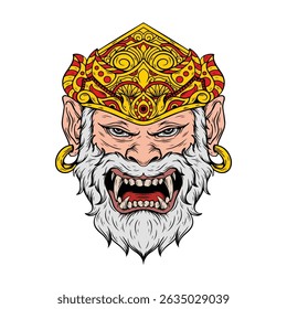 illustration art hand drawn balinesse hanuman with gold crown tattoo logo and t-shirt design