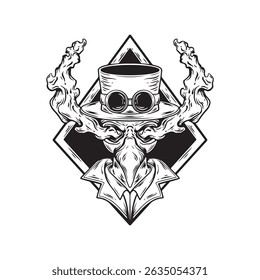 illustration art hand drawn black and white doctor plague smoke background tattoo and t-shirt design