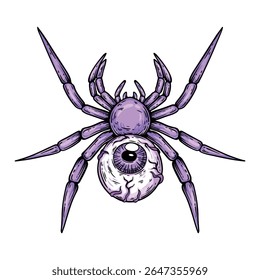 illustration art hand drawn purple spider with eye ball for halloween sticker tattoo and t-shirt design