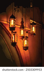 Illustration art of the hanging light lamps