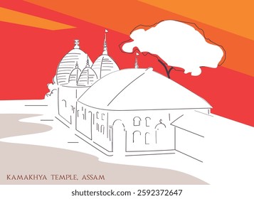 Illustration art of Kamakhya Devi Temple in Assam, India