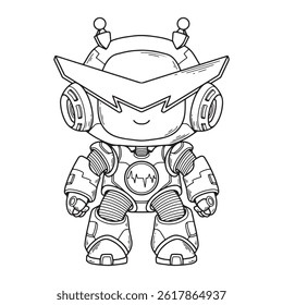 illustration art mini robot line art black and white character sticker and t-shirt design