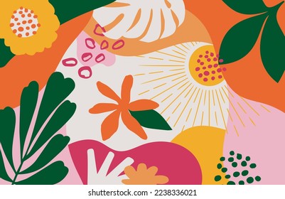 Illustration Art modern organic shapes plants floral elements backgound vector geometric artwork tropical nature