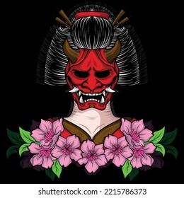 illustration art onimask geisha character design