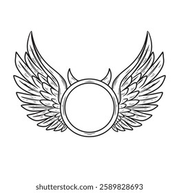 illustration art oval background wings and horns engraving ornament vector design