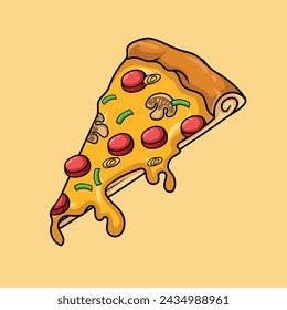 illustration art piece of pizza sticker design