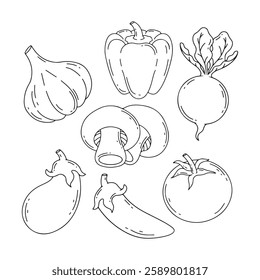 illustration art set of line art cute vegetable sticker design