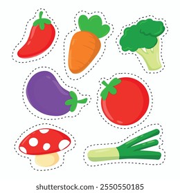 illustration art set vegetable sticker vector design