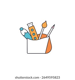 illustration of art supplies spilling from a bag