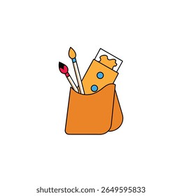 illustration of art supplies spilling from a bag