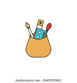 illustration of art supplies spilling from a bag