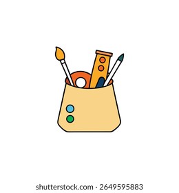 illustration of art supplies spilling from a bag
