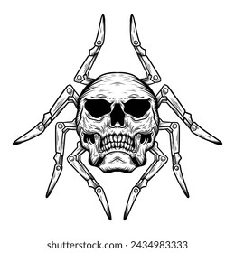 illustration art tattoo and t-shirt design spider skull