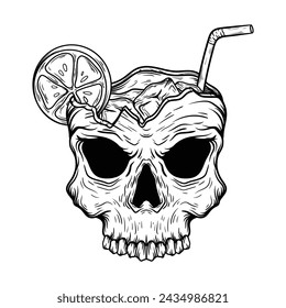 ilustración arte tatuaje y camiseta diseño calavera calabaza de limón