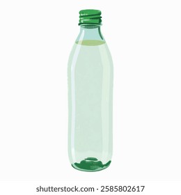 Illustration art of translucent green plastic bottle with a simple screw cap, isolated on a white background.