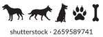 Illustration Art Vector Set of Dog Silhouettes Paw Print and Bone Simple Geometric Design in Black and White