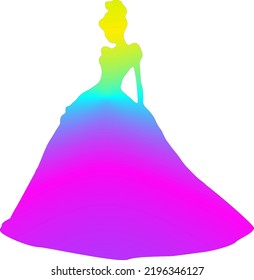 Illustration art woman and dress pose multicolor gradient isolated white