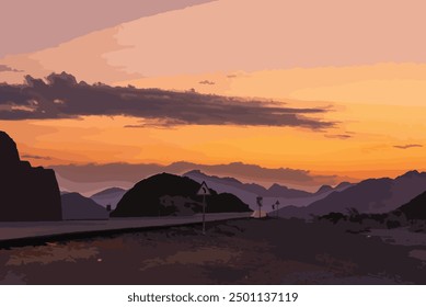 Illustration art work of Arabian roads in Tabuk region