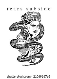 Illustration Of Artemis Statue And Snake With Slogan Print Design