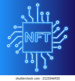 Ilustración de artículos sobre NFT - fichas no fungibles - unidad de datos en un libro mayor digital llamado blockchain, donde cada NFT puede representar un elemento digital único