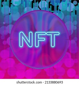 Ilustración de artículos sobre NFT - fichas no fungibles - unidad de datos en un libro mayor digital llamado blockchain, donde cada NFT puede representar un elemento digital único