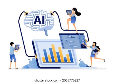 illustration of artificial intelligence develops machine learning programs and analyzes input data. Vector design for landing page, web, website, mobile apps, poster, flyer, ui ux