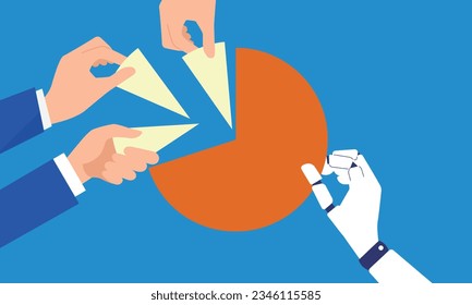 Ilustración de una mano de inteligencia artificial sosteniendo una gran tarta, imagen compartida superior, vector