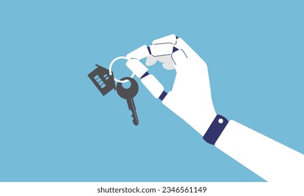 Illustration of artificial intelligence with house key, vector