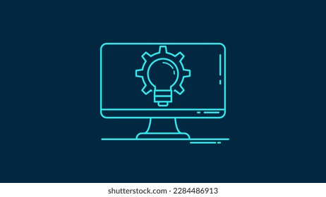 An illustration of Artificial Intelligence in a line art style, featuring a lightbulb, gears, and a monitor as graphic elements. This is suitable for topics related to Machine Learning.