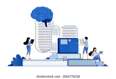 illustration of artificial intelligence and machine learning technology to help future education and learning. Vector design for landing page, web, website, mobile apps, poster, flyer, ui ux