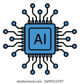 Ilustração de um microchip de inteligência artificial com conexões
