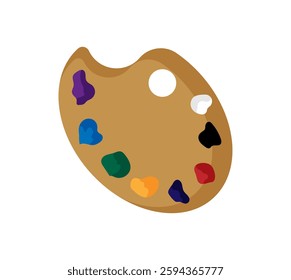 Illustration of an artist palette with colorful paints, isolated on a white background.