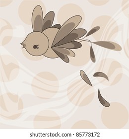 Illustration of artistic brown bird on beige background