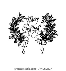 Illustration of Artistic Christmas Doodle Icon. Merry Christmas. New Year Vintage Design for Christmas Card or Invitation on White