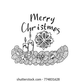 Illustration of Artistic Doodle Icon. Two Christmas Candles. New Year Vintage Design for Christmas Card or Invitation