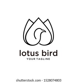 Illustration Artistic Lotus Flower logo design inspiration with bird vector