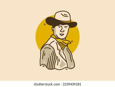 Illustration artwork design of man wearing cowboy hat