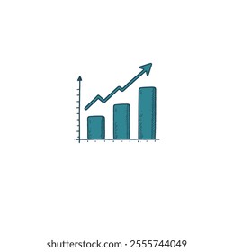 Illustration of an ascending bar graph with an arrow indicating positive growth, ideal for business presentations or marketing materials focused on success and progress.