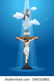 An illustration of the ascension day of Jesus Christ. Vector illustration.