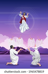 An illustration of the ascension day of Jesus Christ. Vector illustration.